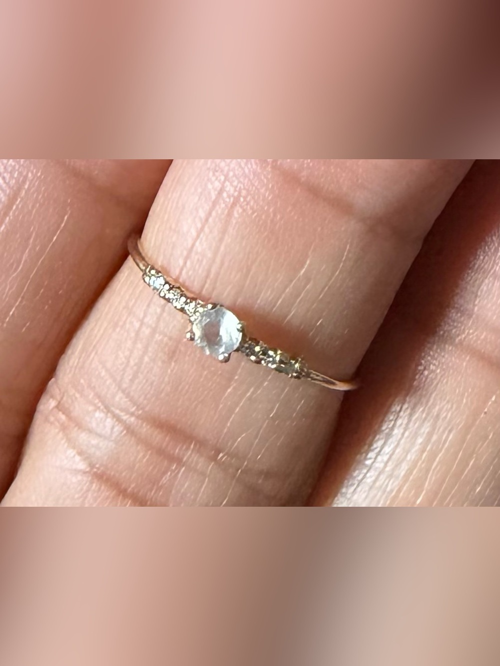 10K Solid Gold Moonstone + Diamond Accent Ring | Delicate Statement Ring